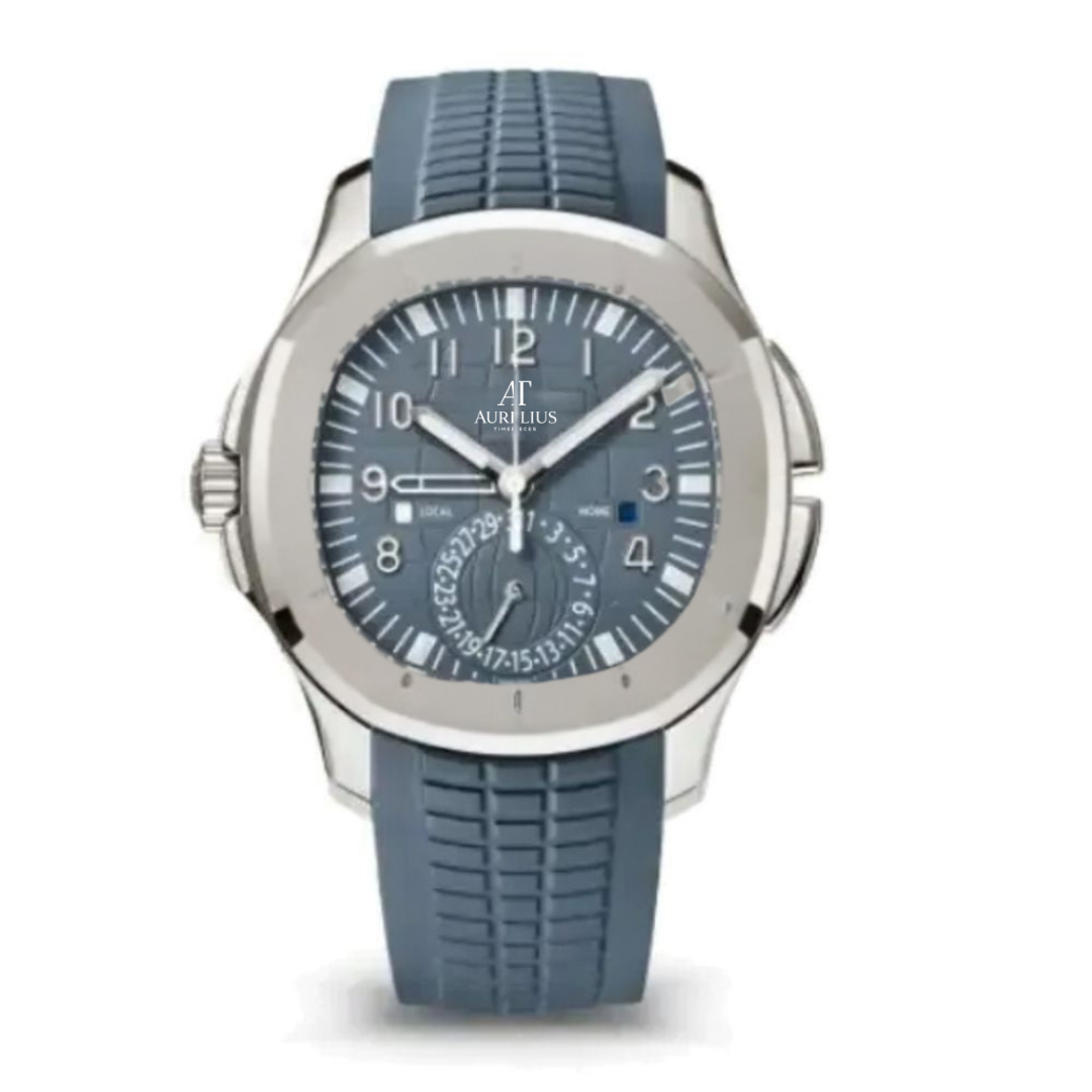Sport Travel 40 – Blue Embossed Dial | White Gold Tone Case & Blue Rubber Strap